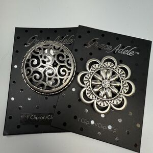 Grace Adele Interchangeable Bag Clip On Bundle Of 2 Silver Tone Medallion New